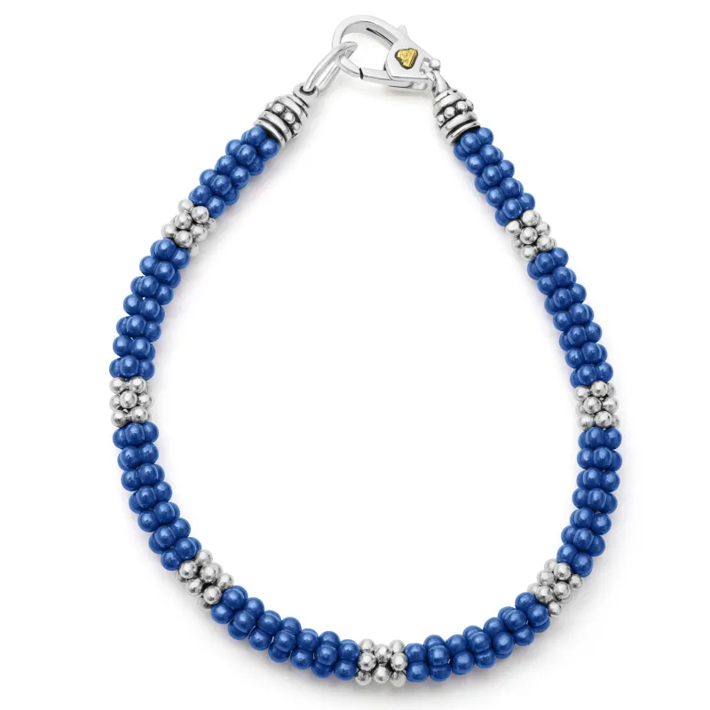 Blue Caviar Ultramarine Seven Silver Station Ceramic Bracelet | 5mm sold by LAGOS