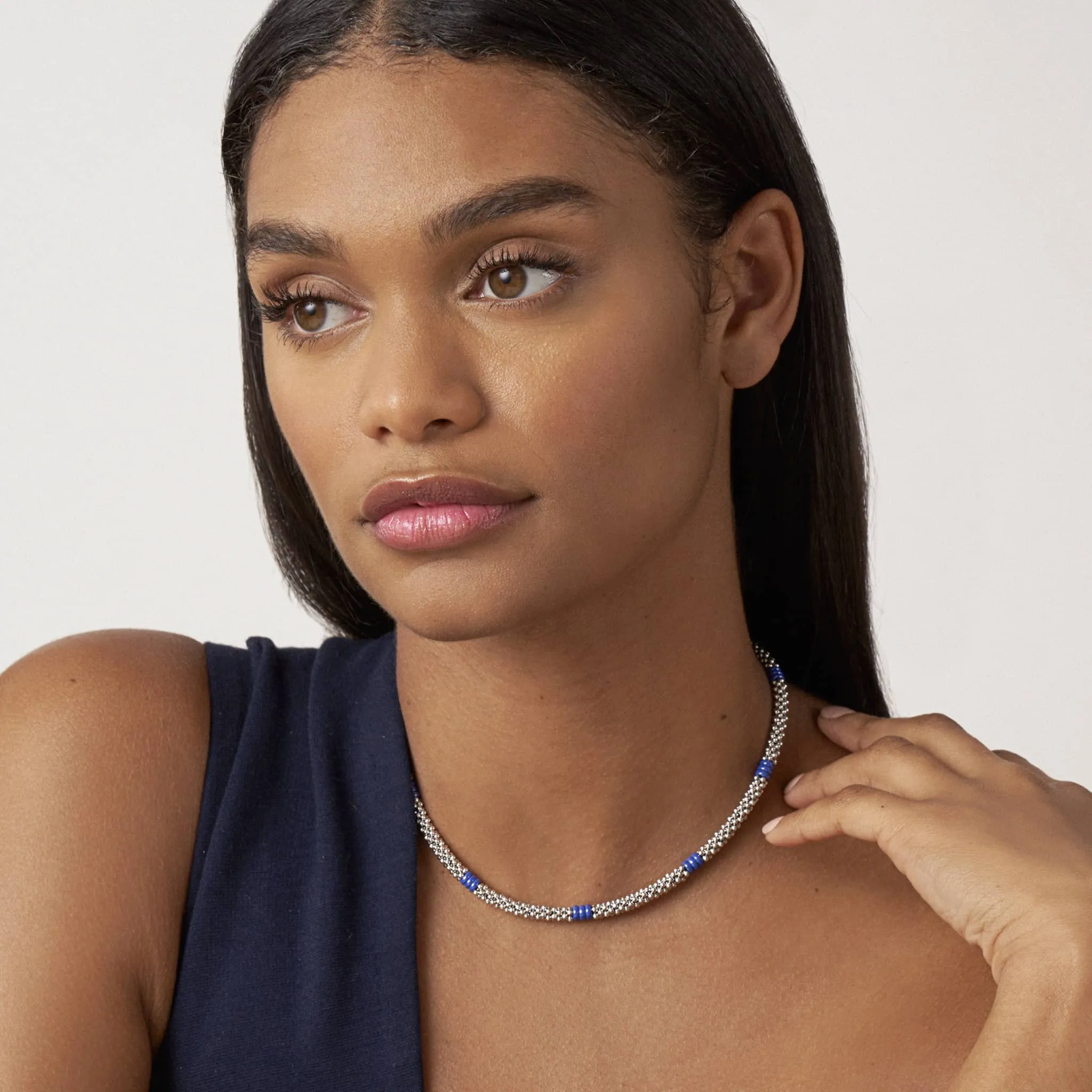 Blue Caviar Ultramarine Ceramic Three Bead Station Caviar Necklace sold by LAGOS product image thumbnail 2