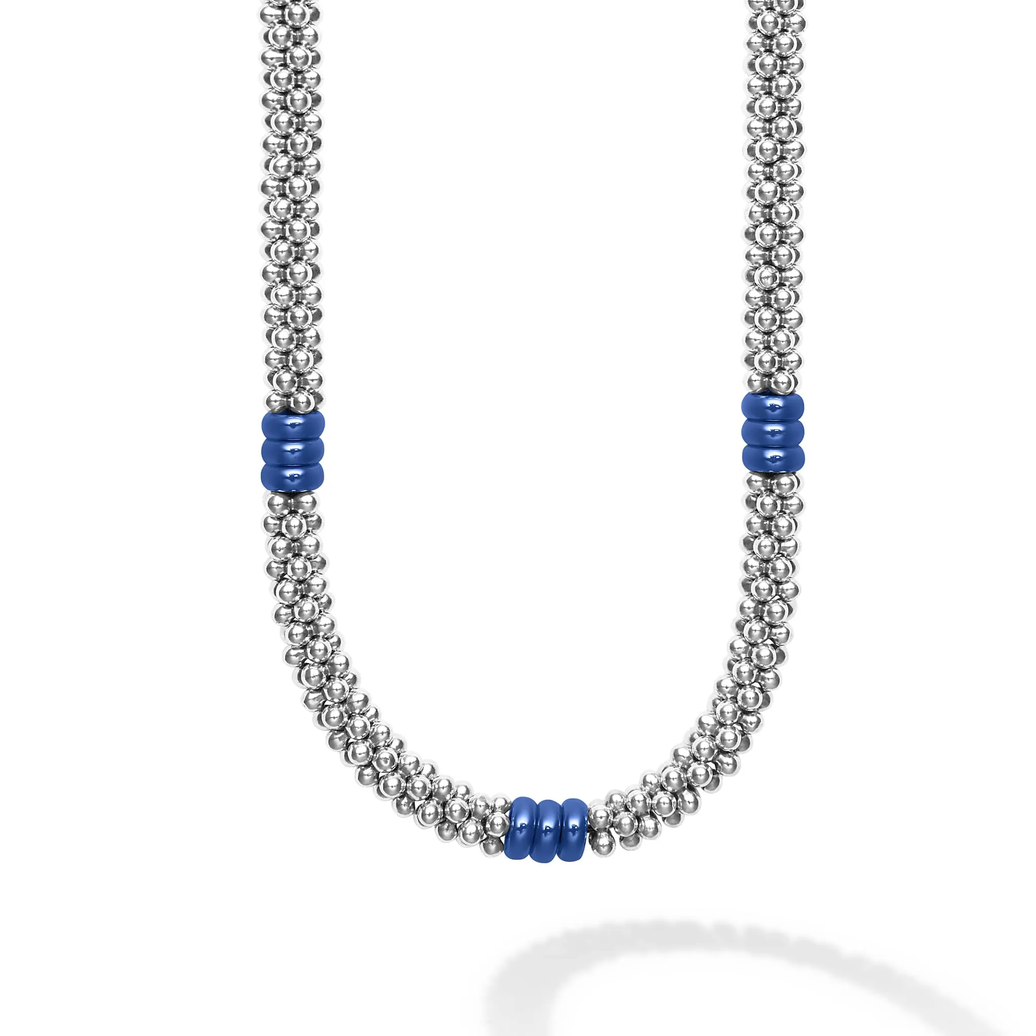 Blue Caviar Ultramarine Ceramic Three Bead Station Caviar Necklace sold by LAGOS