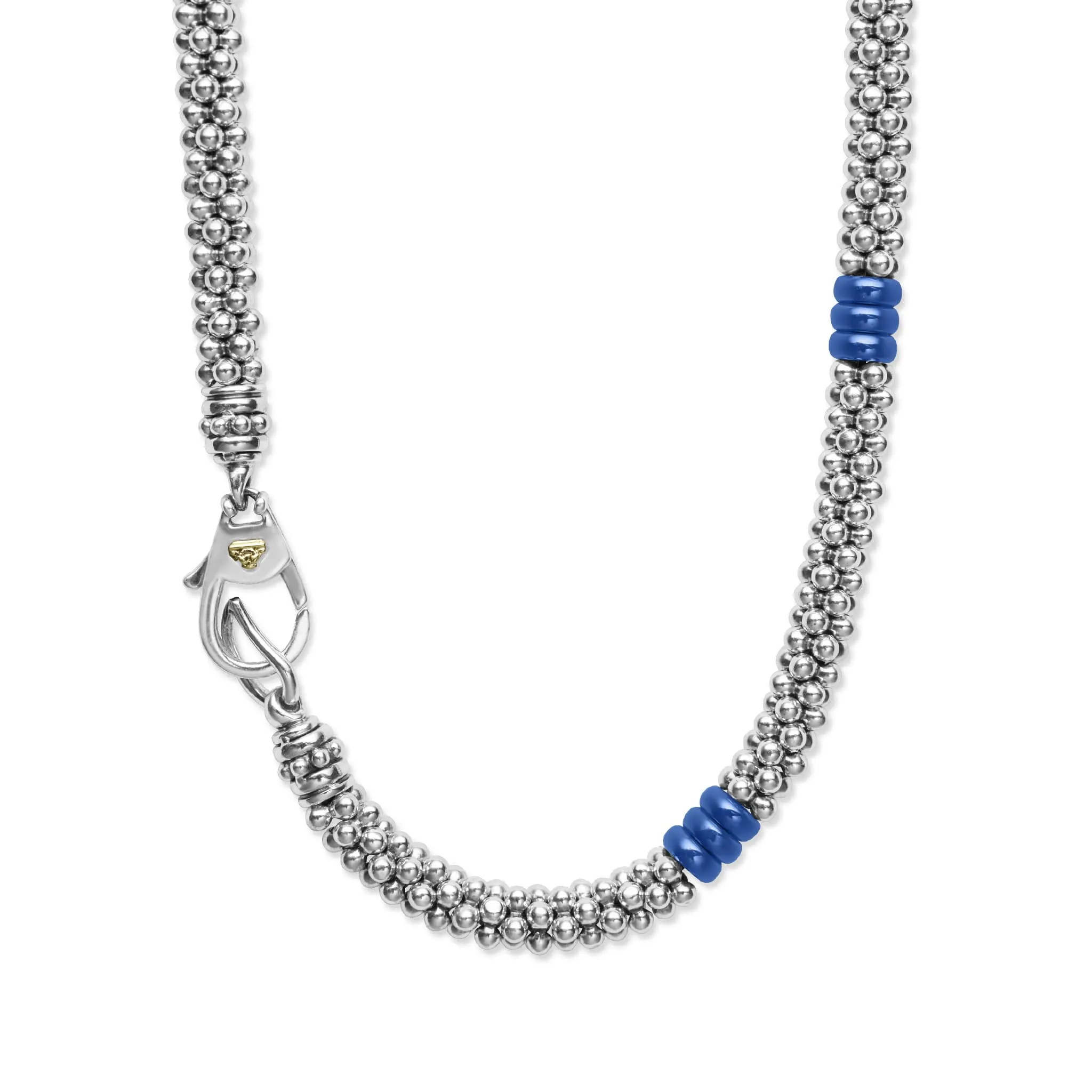 Blue Caviar Ultramarine Ceramic Three Bead Station Caviar Necklace sold by LAGOS product image thumbnail 5