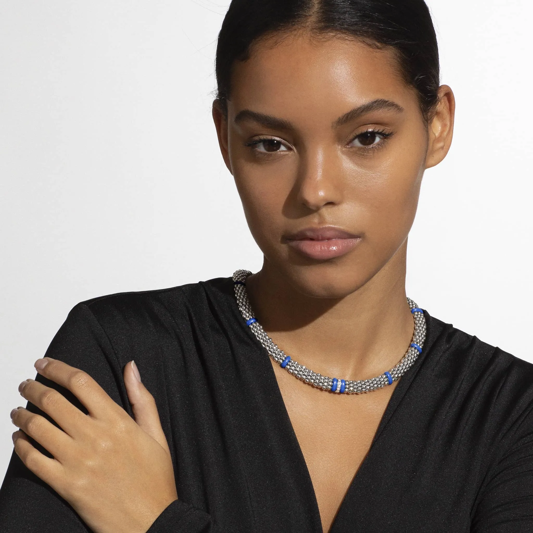 Blue Caviar Ultramarine Single Station Diamond Caviar Necklace sold by LAGOS product image thumbnail 2