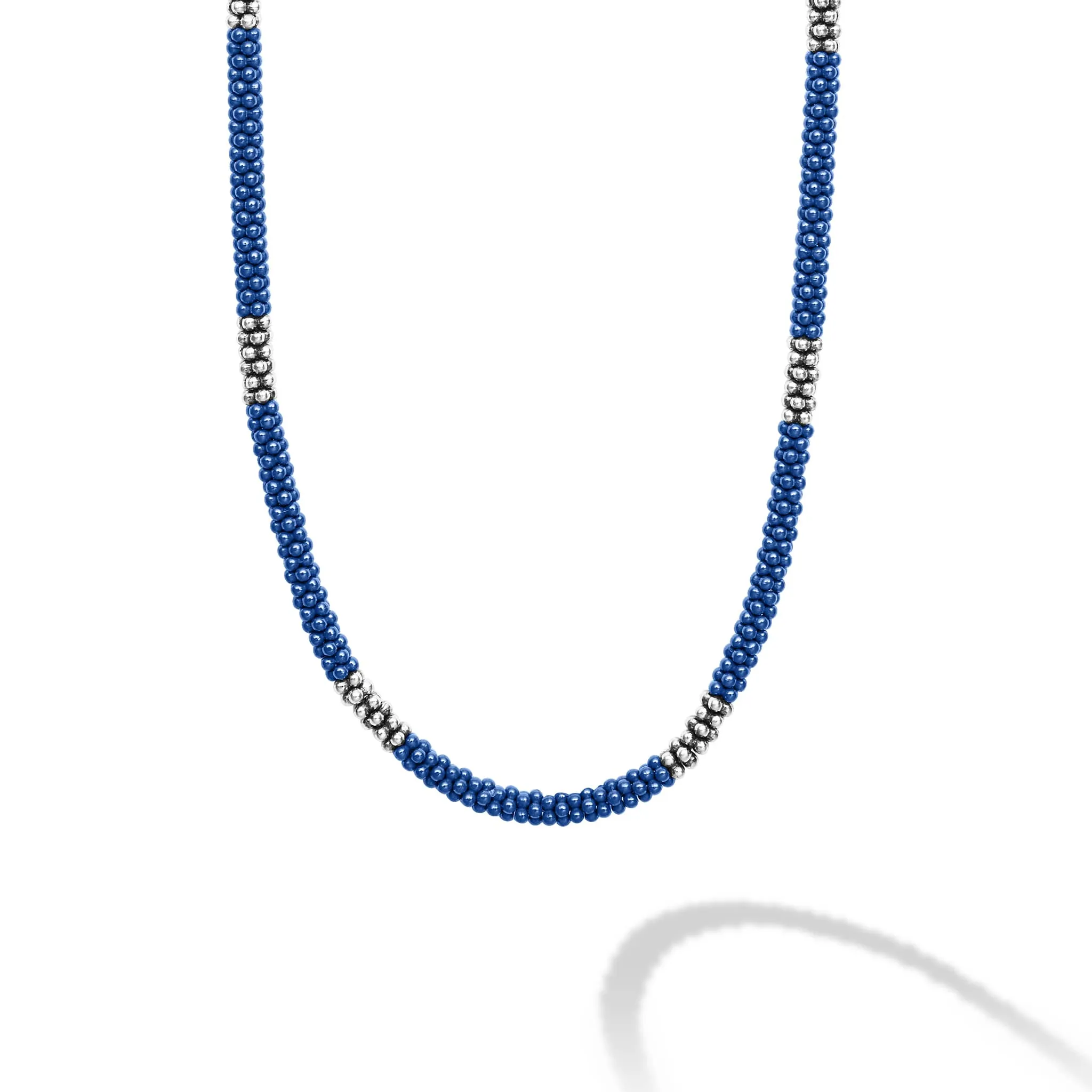 Blue Caviar Ultramarine Silver Station Ceramic Beaded Necklace 3mm sold by LAGOS