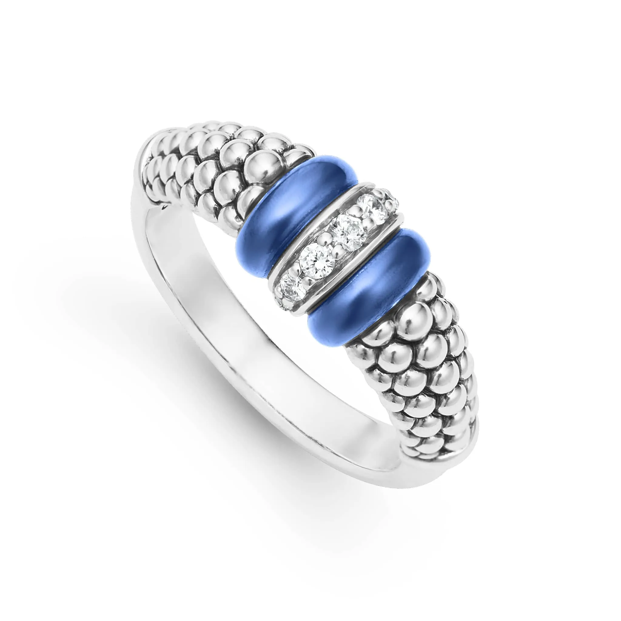 Blue Caviar Ultramarine Ceramic and Diamond Caviar Ring sold by LAGOS