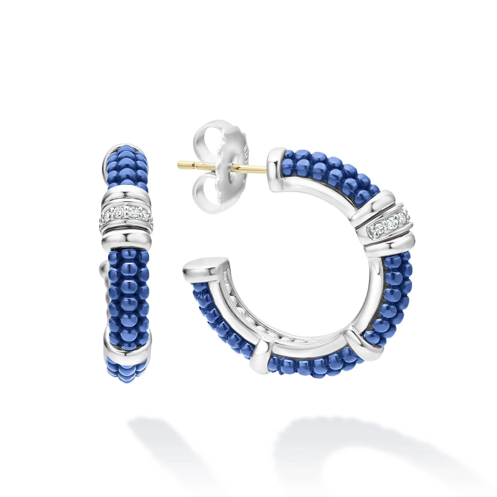 Blue Caviar Ultramarine Ceramic and Diamond Hoop Earrings sold by LAGOS
