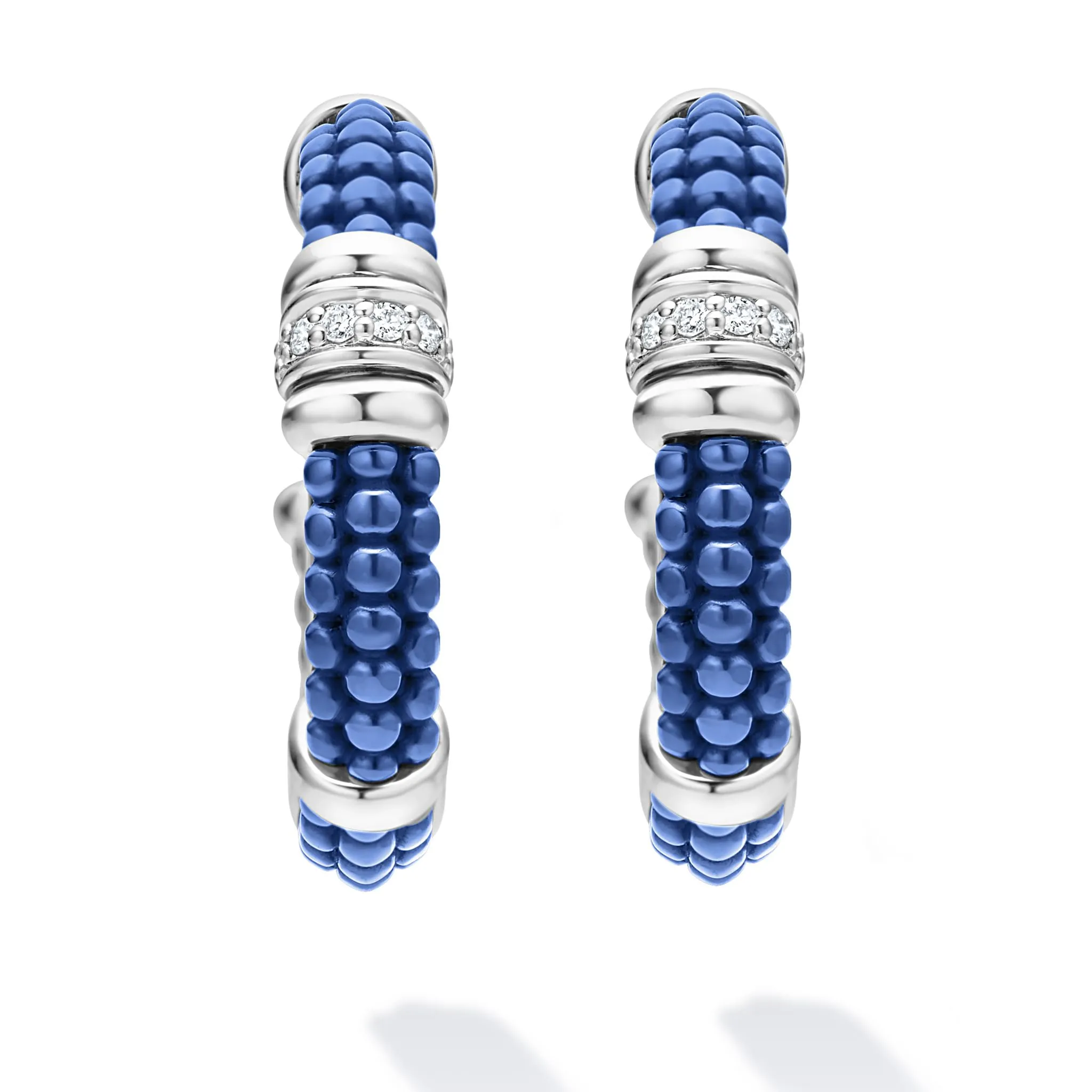 Blue Caviar Ultramarine Ceramic and Diamond Hoop Earrings sold by LAGOS product image thumbnail 4