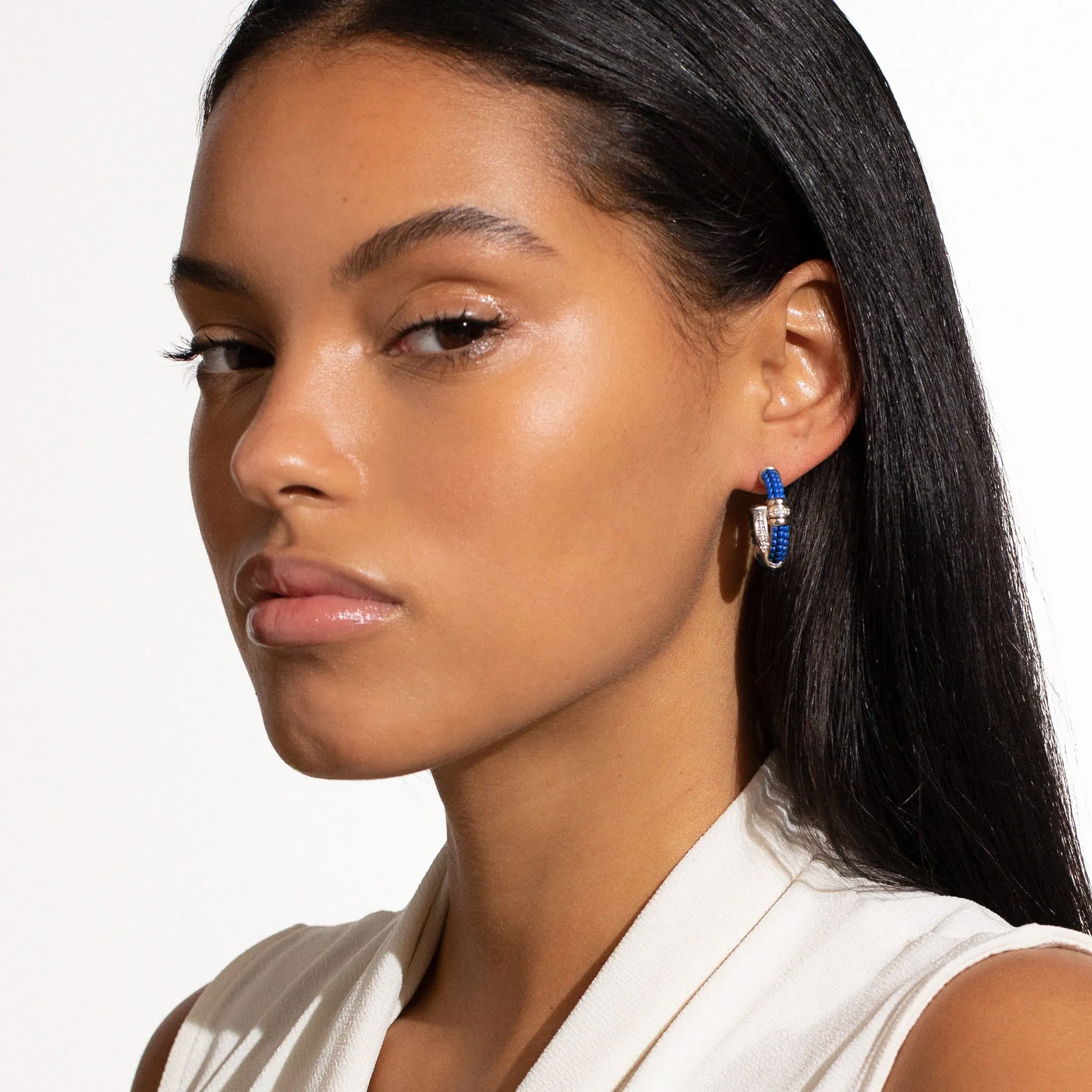 Blue Caviar Ultramarine Ceramic and Diamond Hoop Earrings sold by LAGOS product image thumbnail 2