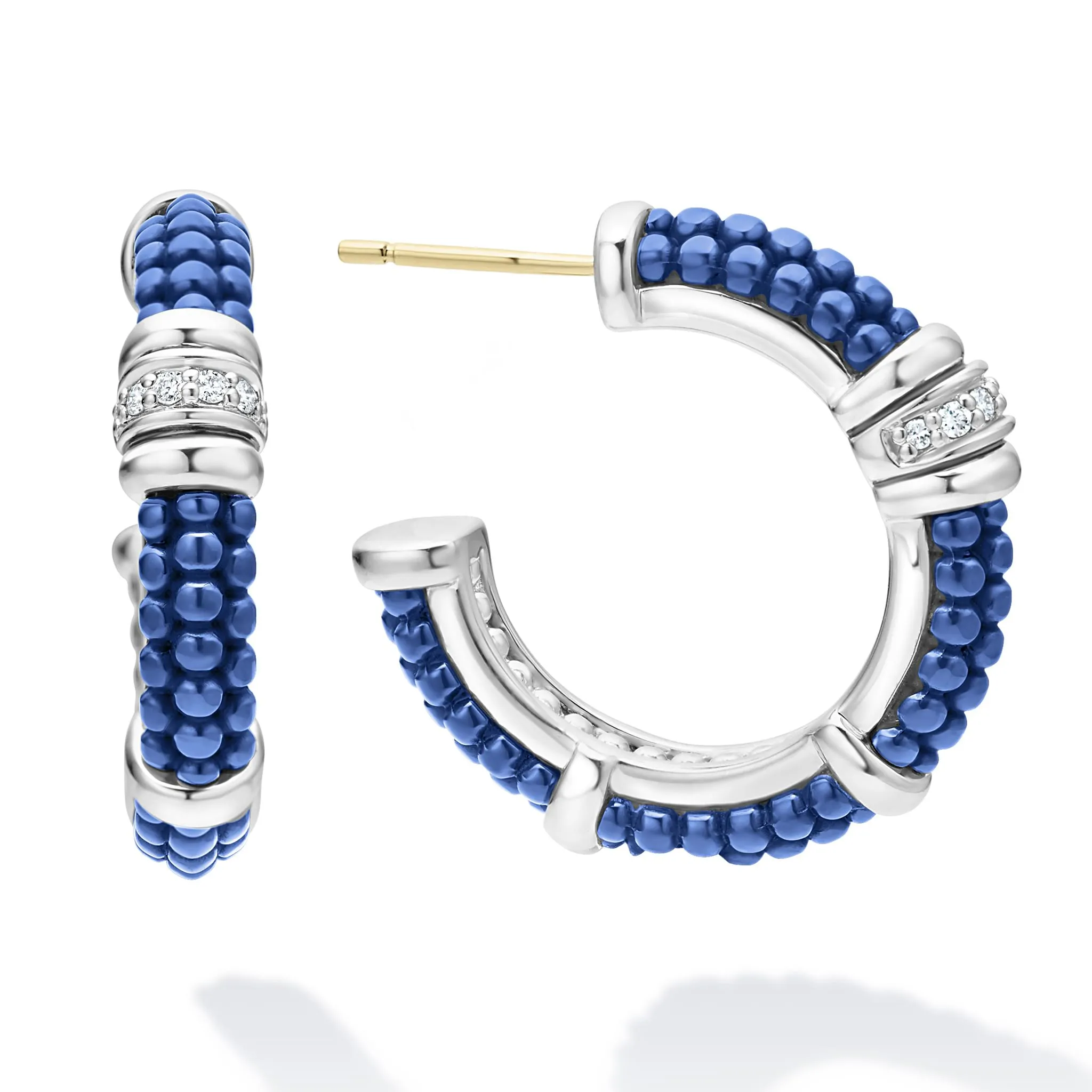 Blue Caviar Ultramarine Ceramic and Diamond Hoop Earrings sold by LAGOS product image thumbnail 3
