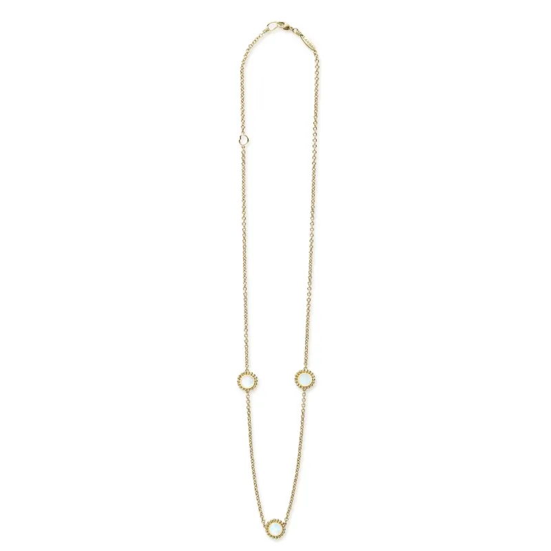 Covet Three Station Round Mother of Pearl Necklace sold by LAGOS