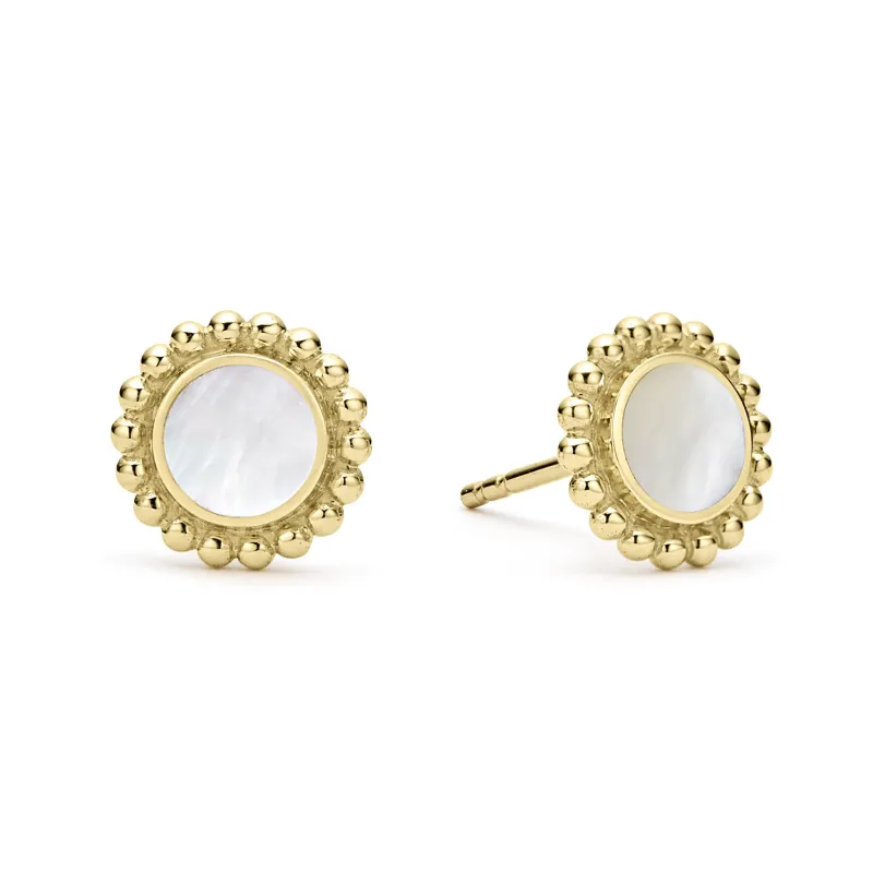 Covet Round Mother of Pearl Stud Earrings sold by LAGOS