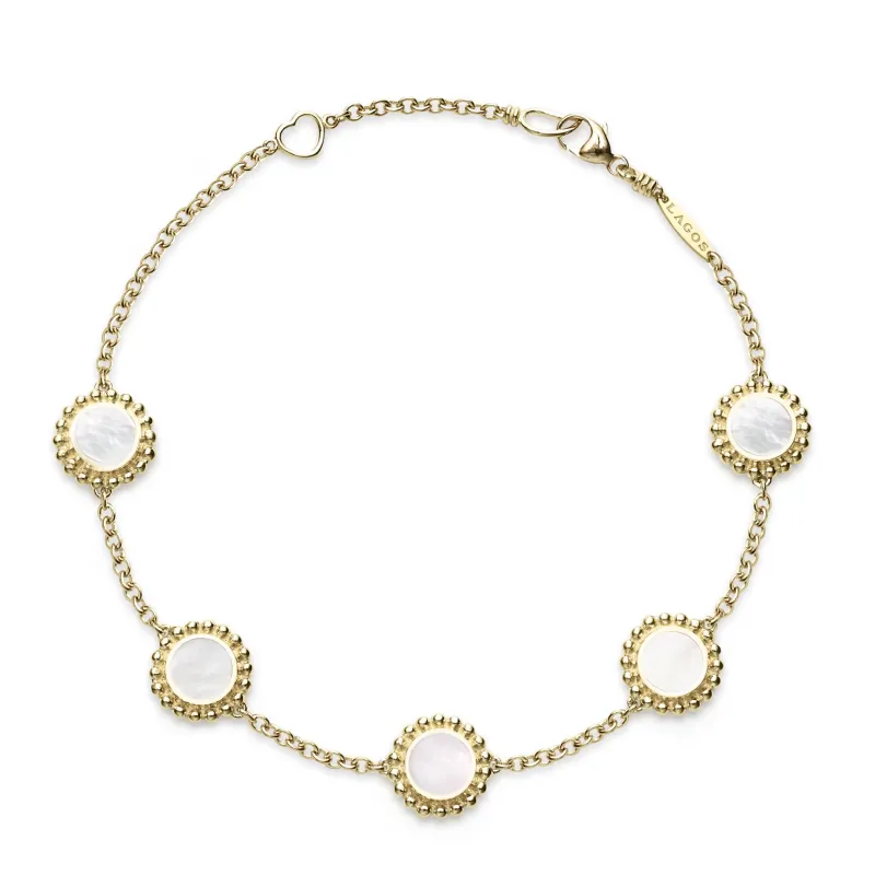 Covet Five Station Round Mother of Pearl Bracelet sold by LAGOS