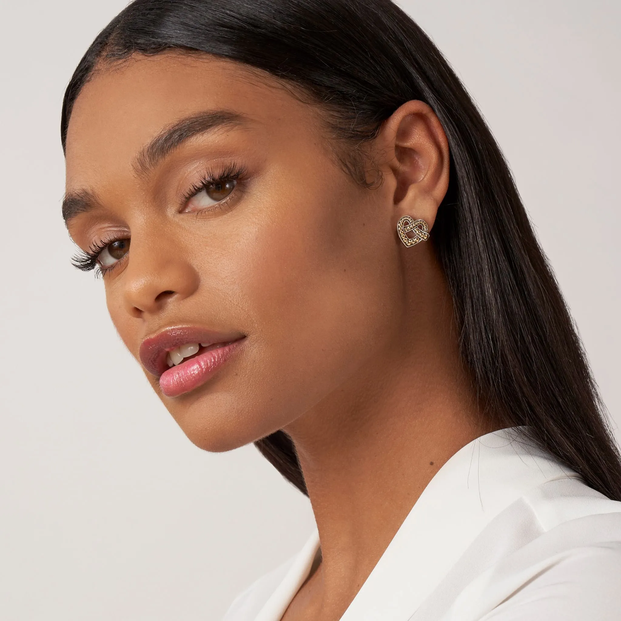 Beloved Two-Tone Heart Stud Earrings sold by LAGOS product image thumbnail 2