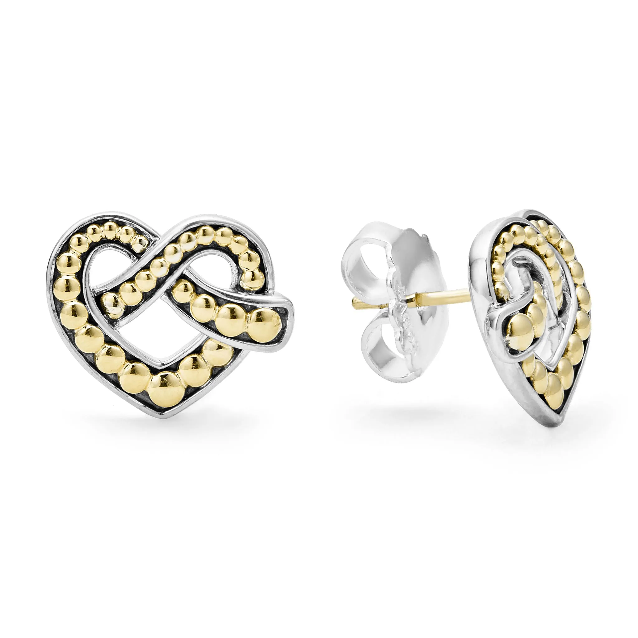 Beloved Two-Tone Heart Stud Earrings sold by LAGOS product image thumbnail 3