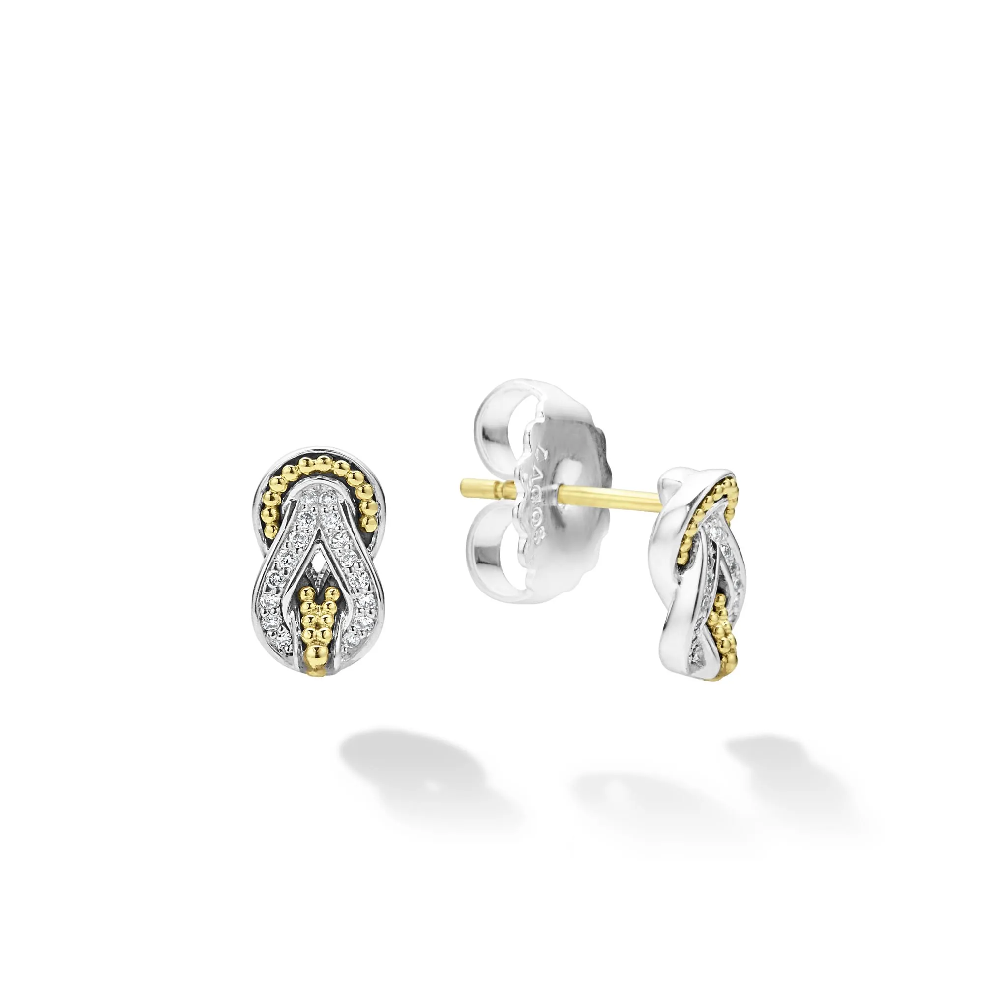 Newport Two-Tone Knot Diamond Stud Earrings sold by LAGOS
