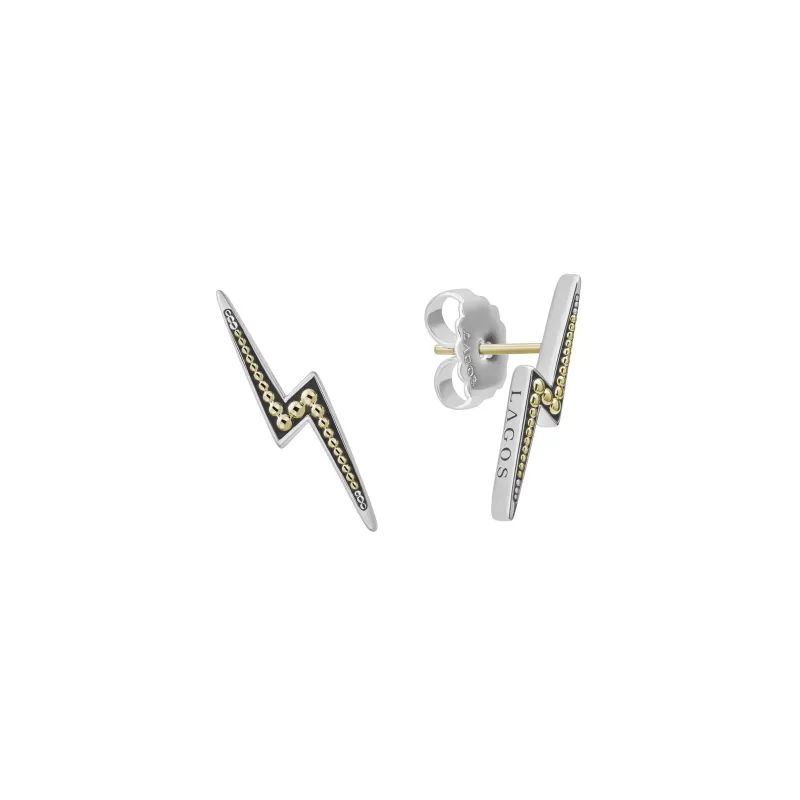 Signature Caviar Two-Tone Lightning Bolt Stud Earrings sold by LAGOS