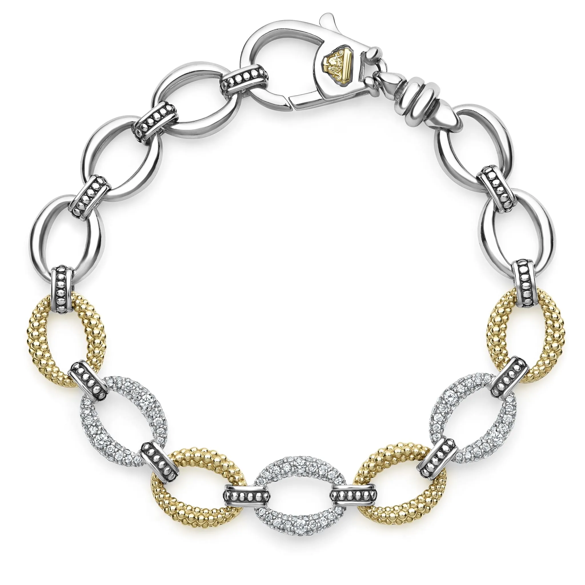 Caviar Lux Three Station Diamond Link Bracelet sold by LAGOS