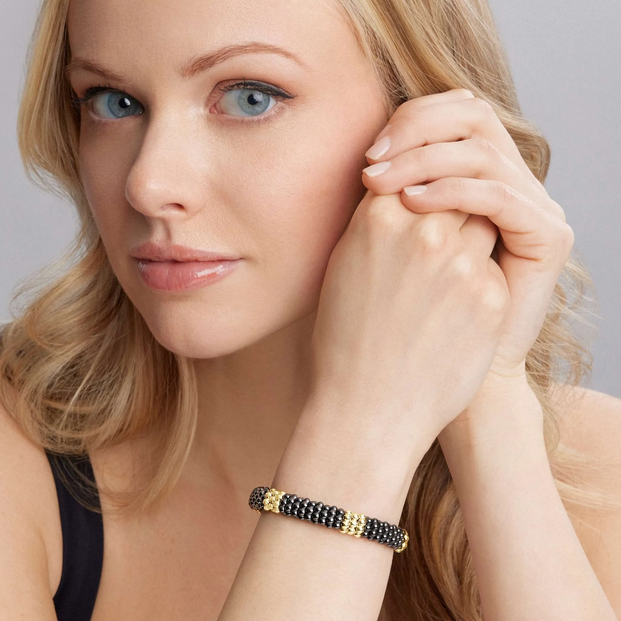 Black Caviar 18K Gold Station Ceramic Beaded Bracelet | 9mm (Studio) sold by LAGOS product image thumbnail 2