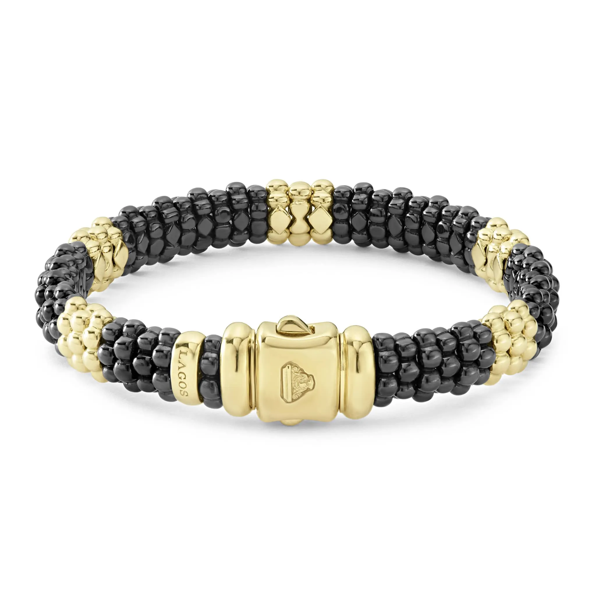 Black Caviar 18K Gold Station Ceramic Beaded Bracelet | 9mm (Studio) sold by LAGOS product image thumbnail 5
