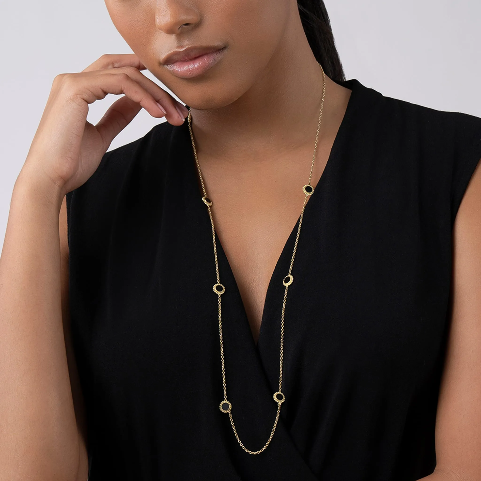 Covet Seven Station Round Onyx Necklace sold by LAGOS product image thumbnail 2