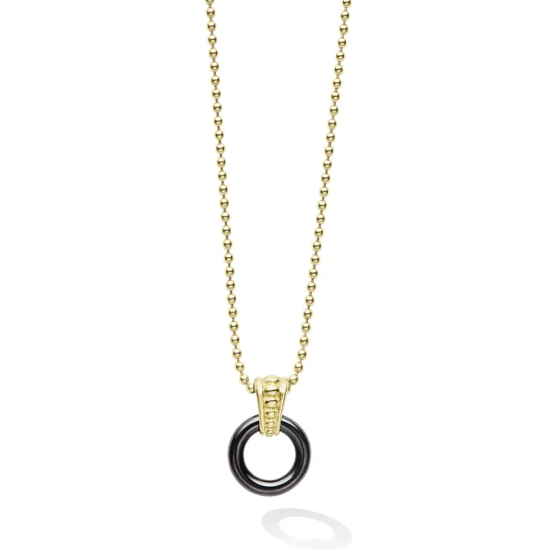 Meridian 18K Gold Black Ceramic Circle Pendant Necklace sold by LAGOS