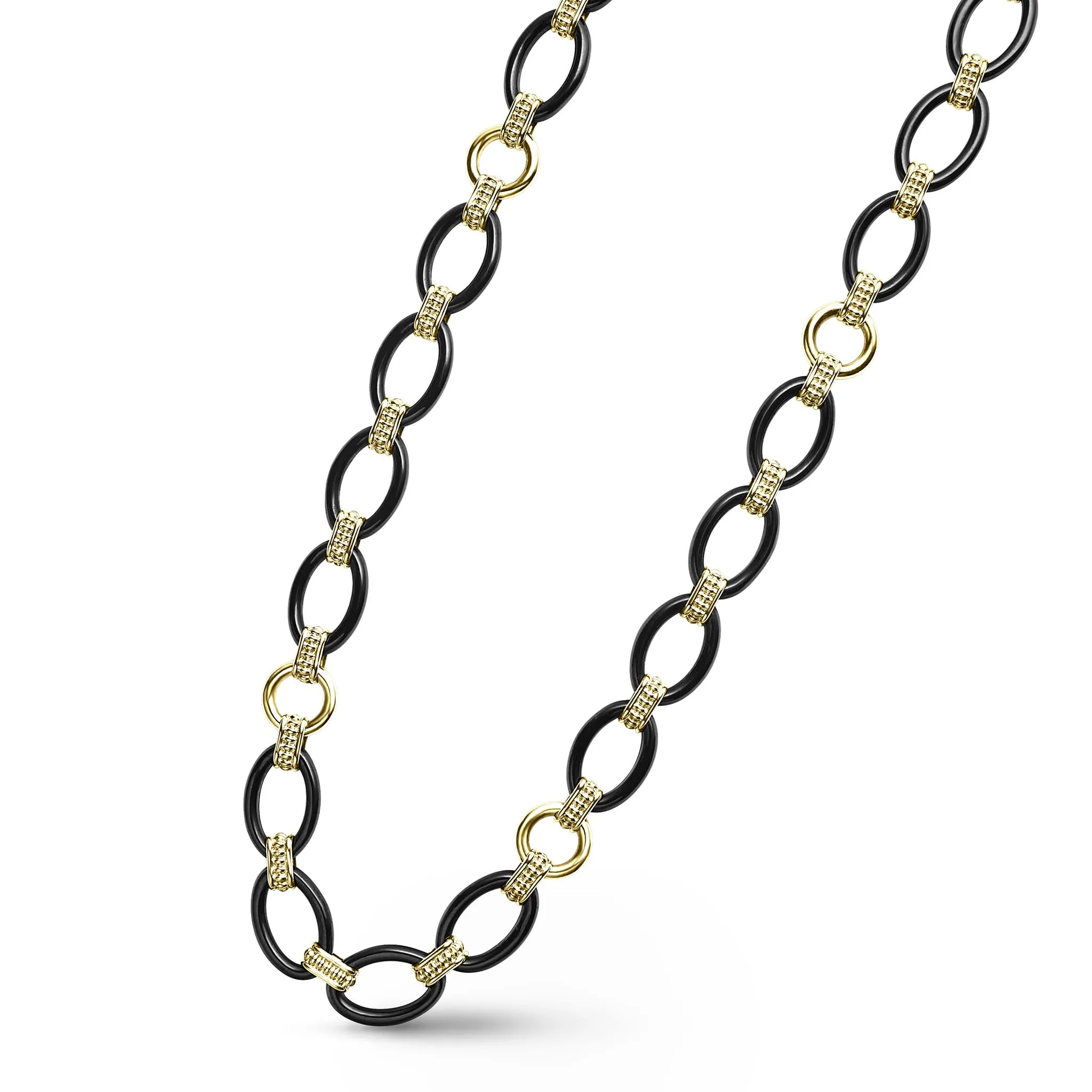 Meridian 18K Gold and Black Ceramic Link Necklace | 10mm sold by LAGOS product image thumbnail 4
