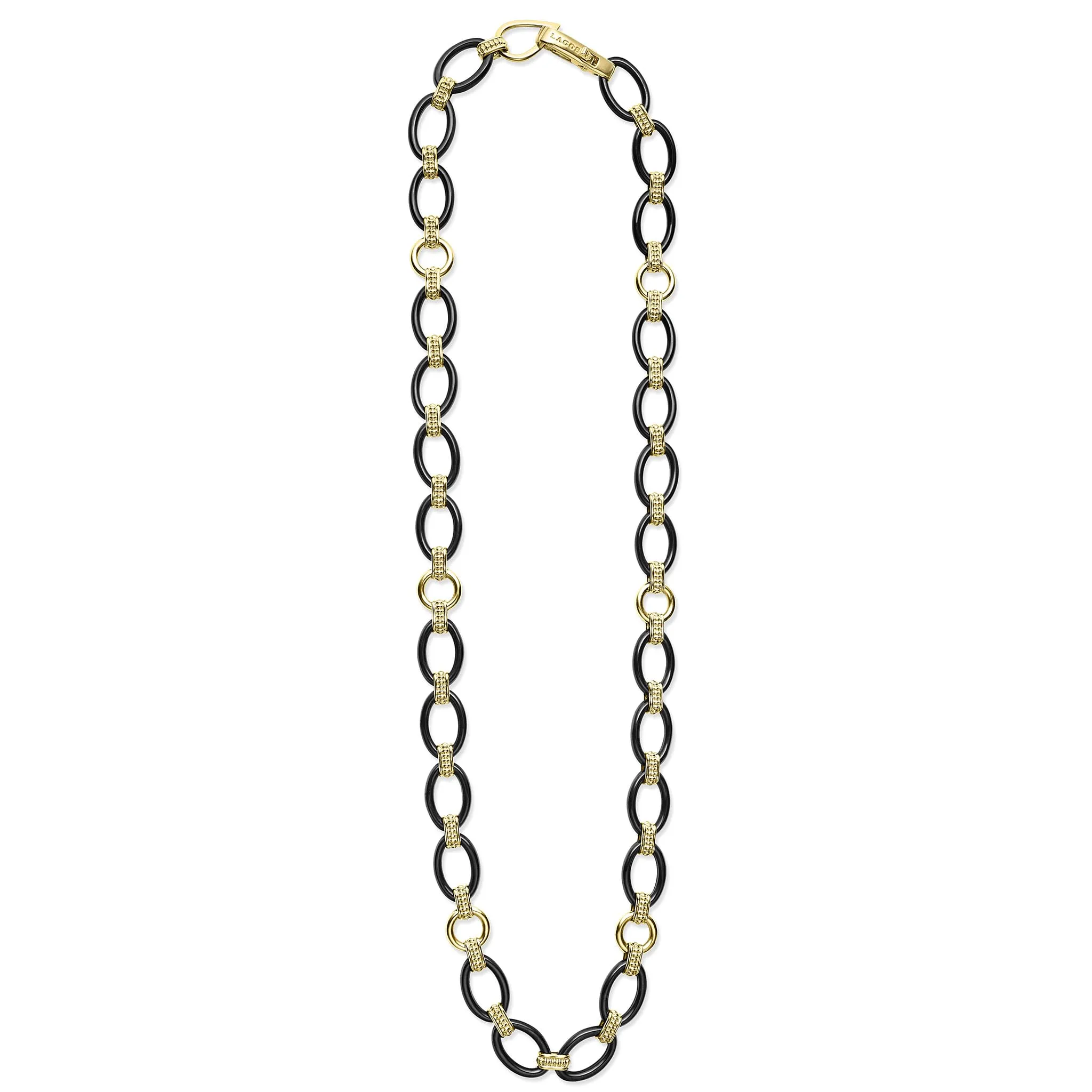 Meridian 18K Gold and Black Ceramic Link Necklace | 10mm sold by LAGOS product image thumbnail 3