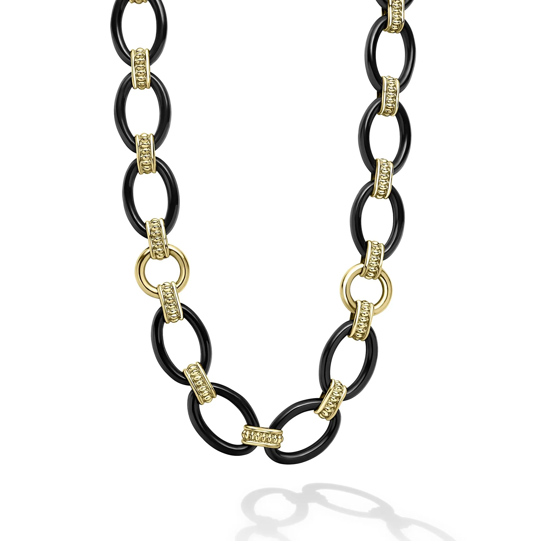 Meridian 18K Gold and Black Ceramic Link Necklace | 10mm sold by LAGOS