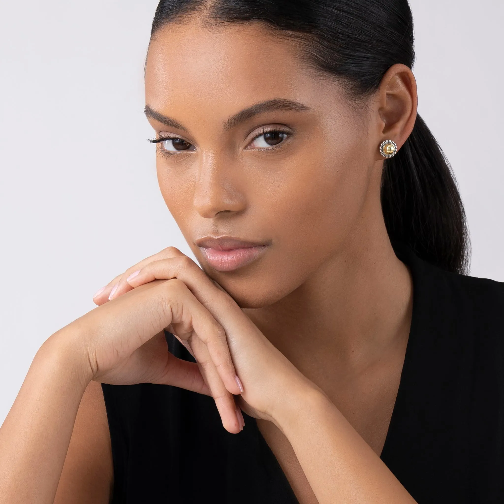 High Bar Two-Tone Caviar Stud Earrings sold by LAGOS product image thumbnail 2