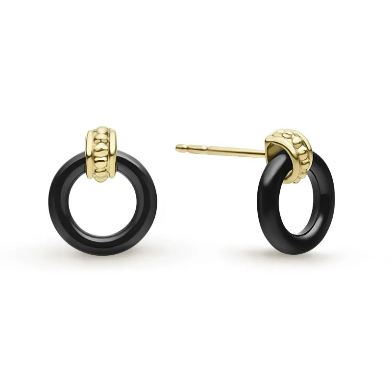 Meridian 18K Gold Black Ceramic Circle Stud Earrings sold by LAGOS