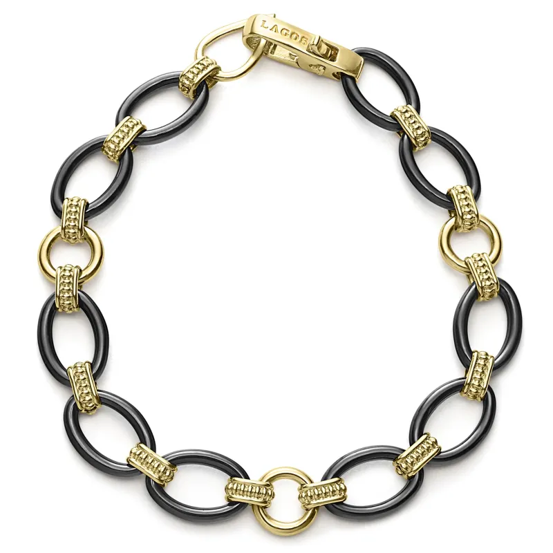 Meridian 18K Gold and Black Ceramic Link Bracelet | 10mm sold by LAGOS