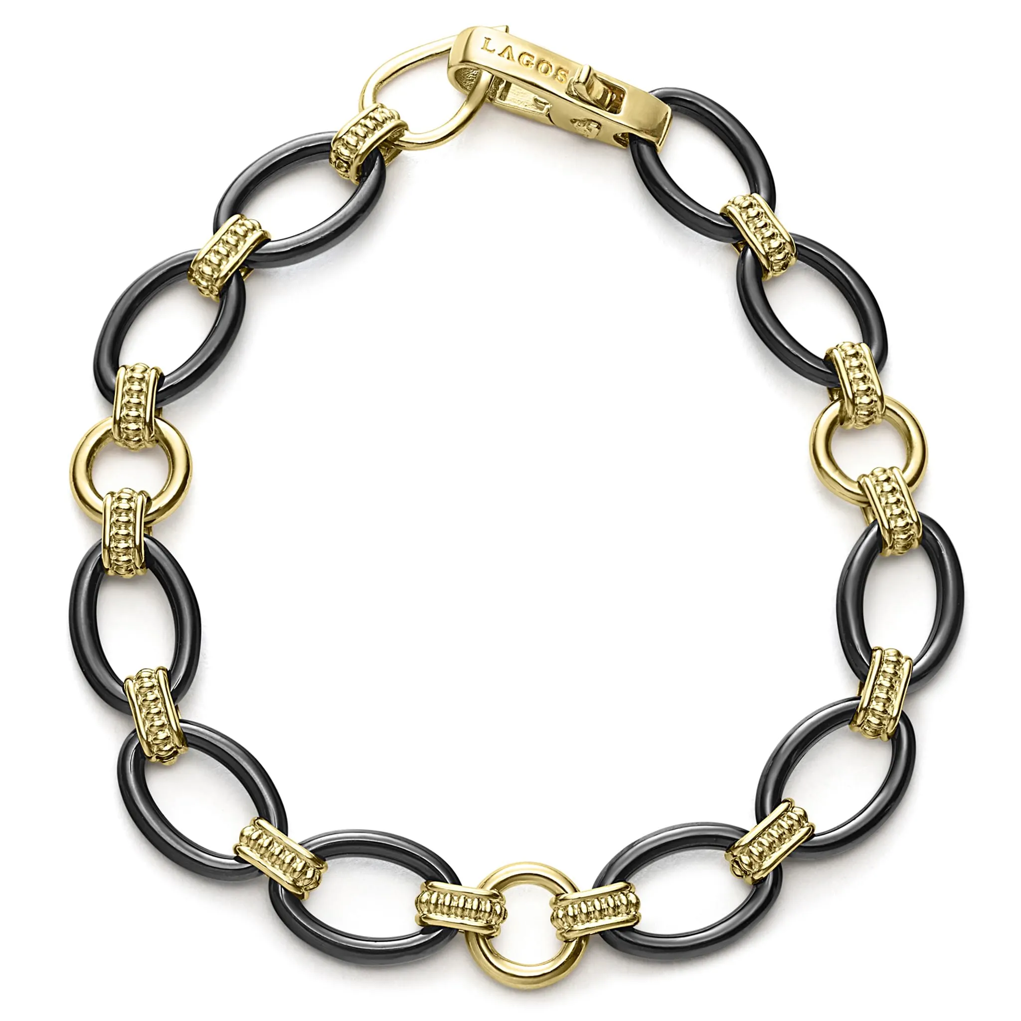 Meridian 18K Gold and Black Ceramic Link Bracelet | 10mm sold by LAGOS