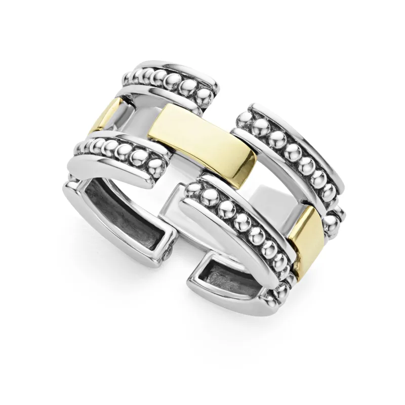 High Bar Two-Tone Caviar Link Ring sold by LAGOS