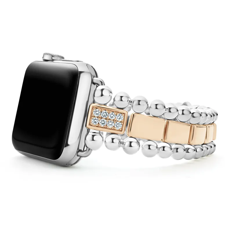 Smart Caviar 18K Rose Gold and Sterling Silver Single Diamond Watch Bracelet-38-45mm sold by LAGOS