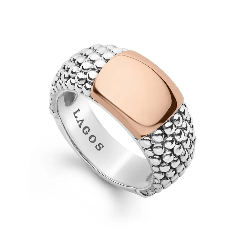 High Bar Rose Gold Station Caviar Ring sold by LAGOS