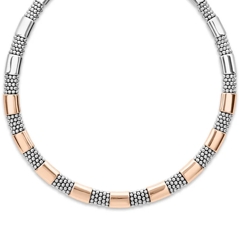 High Bar Rose Gold Station Caviar Necklace | 12mm sold by LAGOS