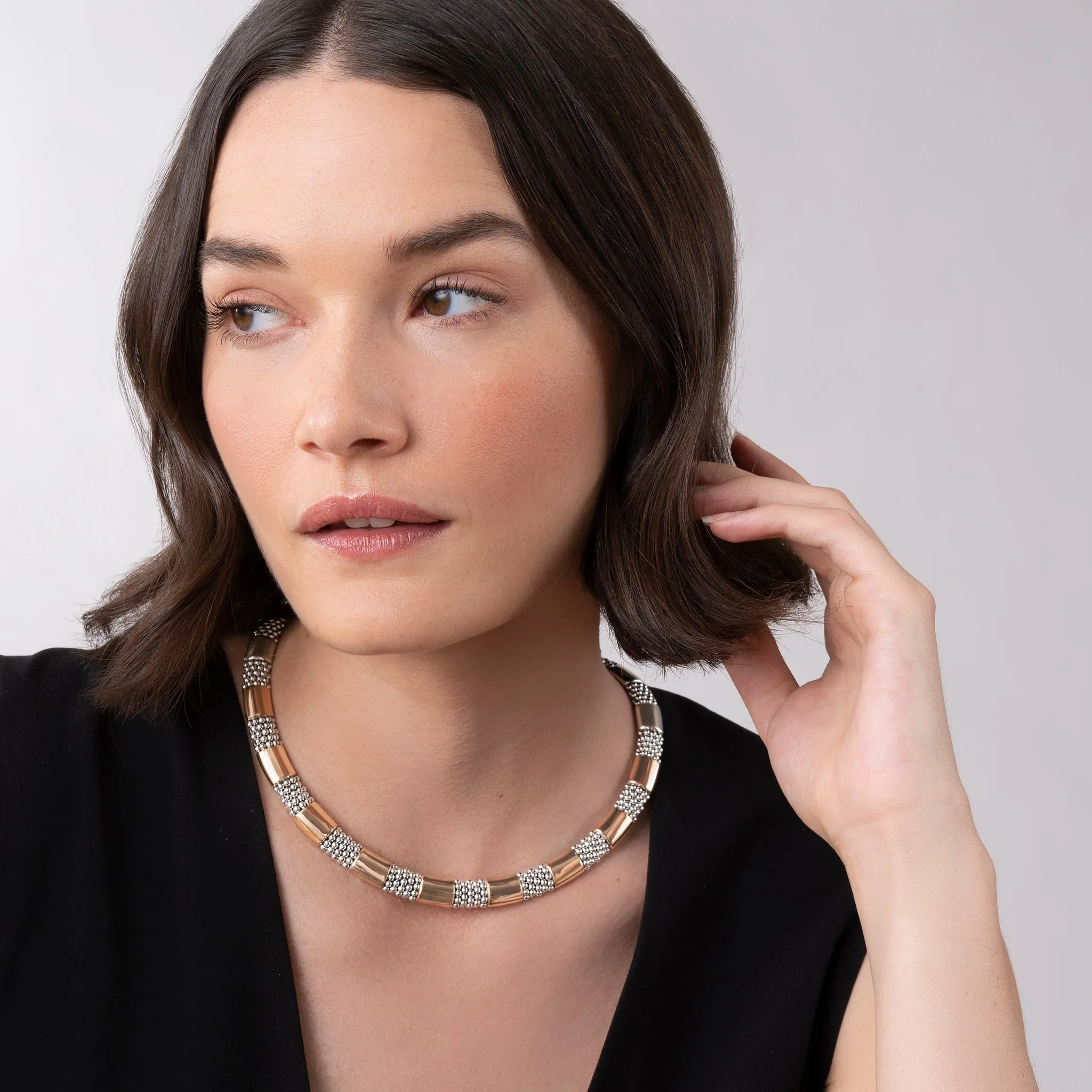 High Bar Rose Gold Station Caviar Necklace | 12mm sold by LAGOS product image thumbnail 5