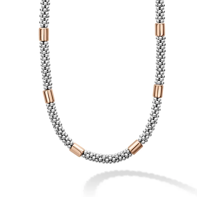 High Bar Rose Gold Station Caviar Necklace | 5mm sold by LAGOS