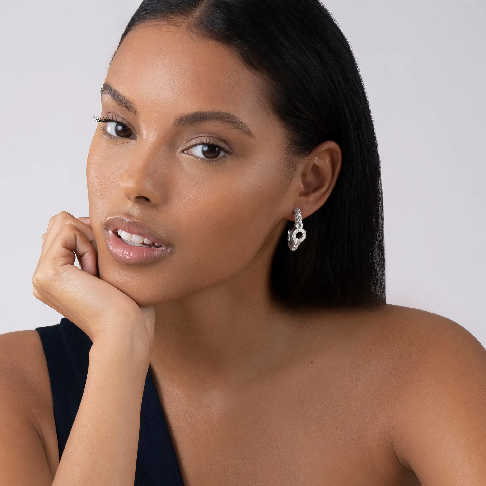 Caviar Spark Diamond Circle Half Hoop Earrings sold by LAGOS product image thumbnail 2