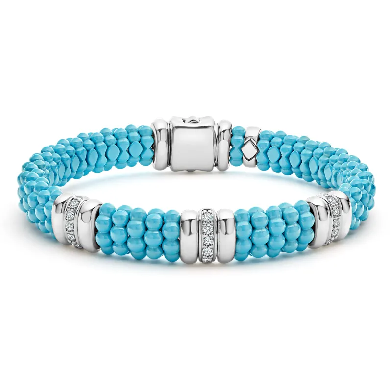 Blue Caviar Blue Three Station Ceramic Diamond Bracelet | 9mm sold by LAGOS