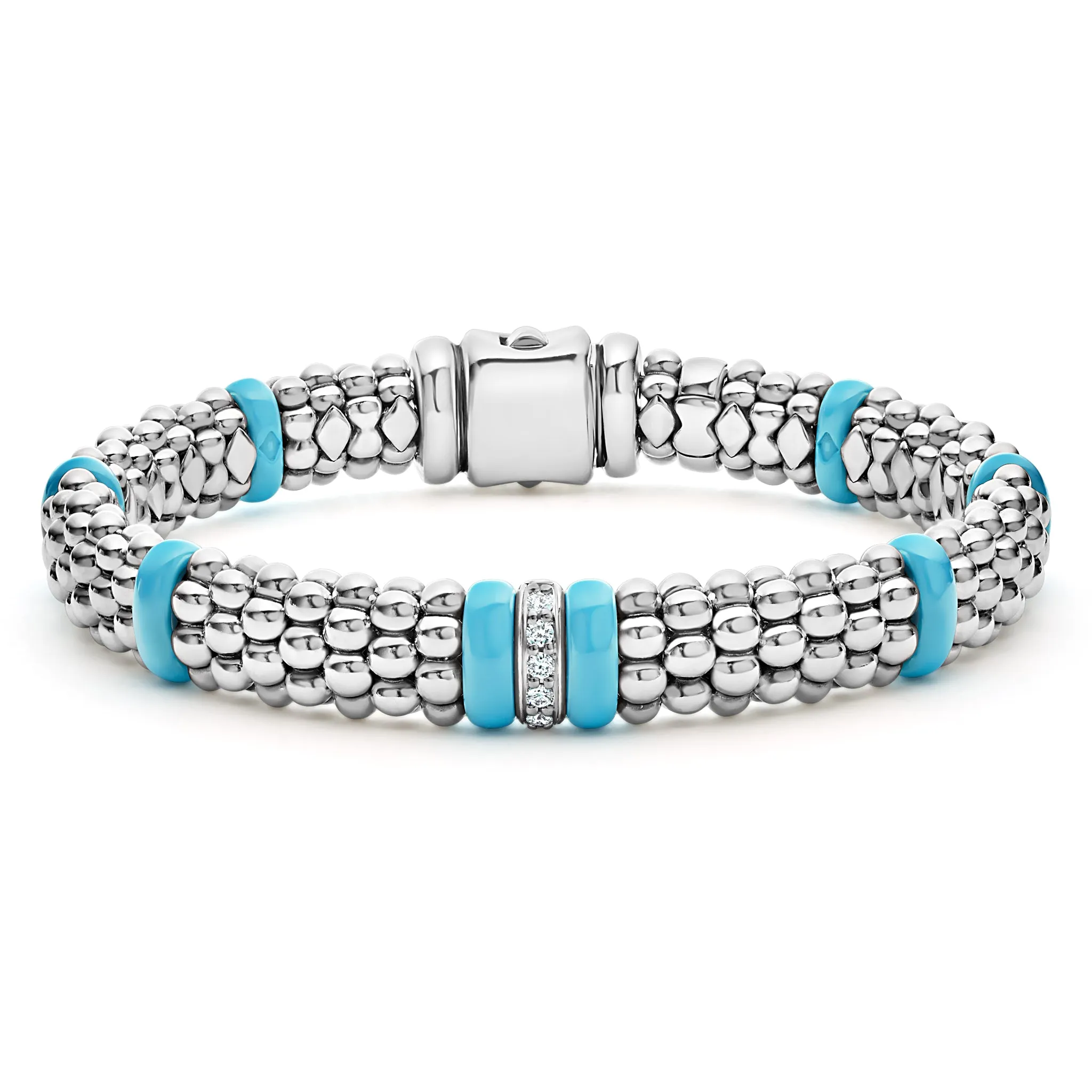 Blue Caviar Blue Single Station Diamond Caviar Bracelet | 9mm sold by LAGOS