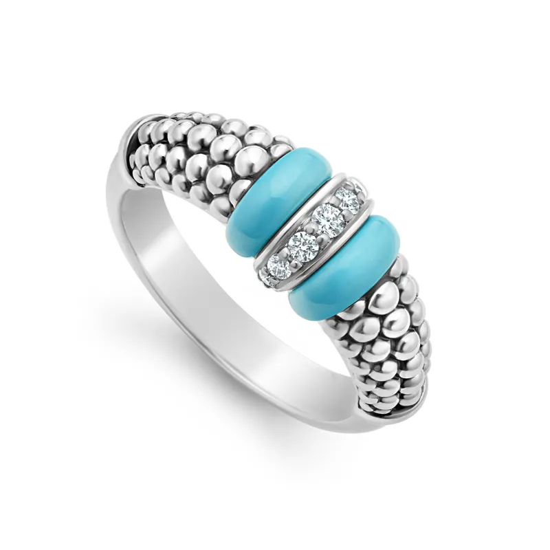 Blue Caviar Blue Ceramic and Caviar Diamond Ring sold by LAGOS