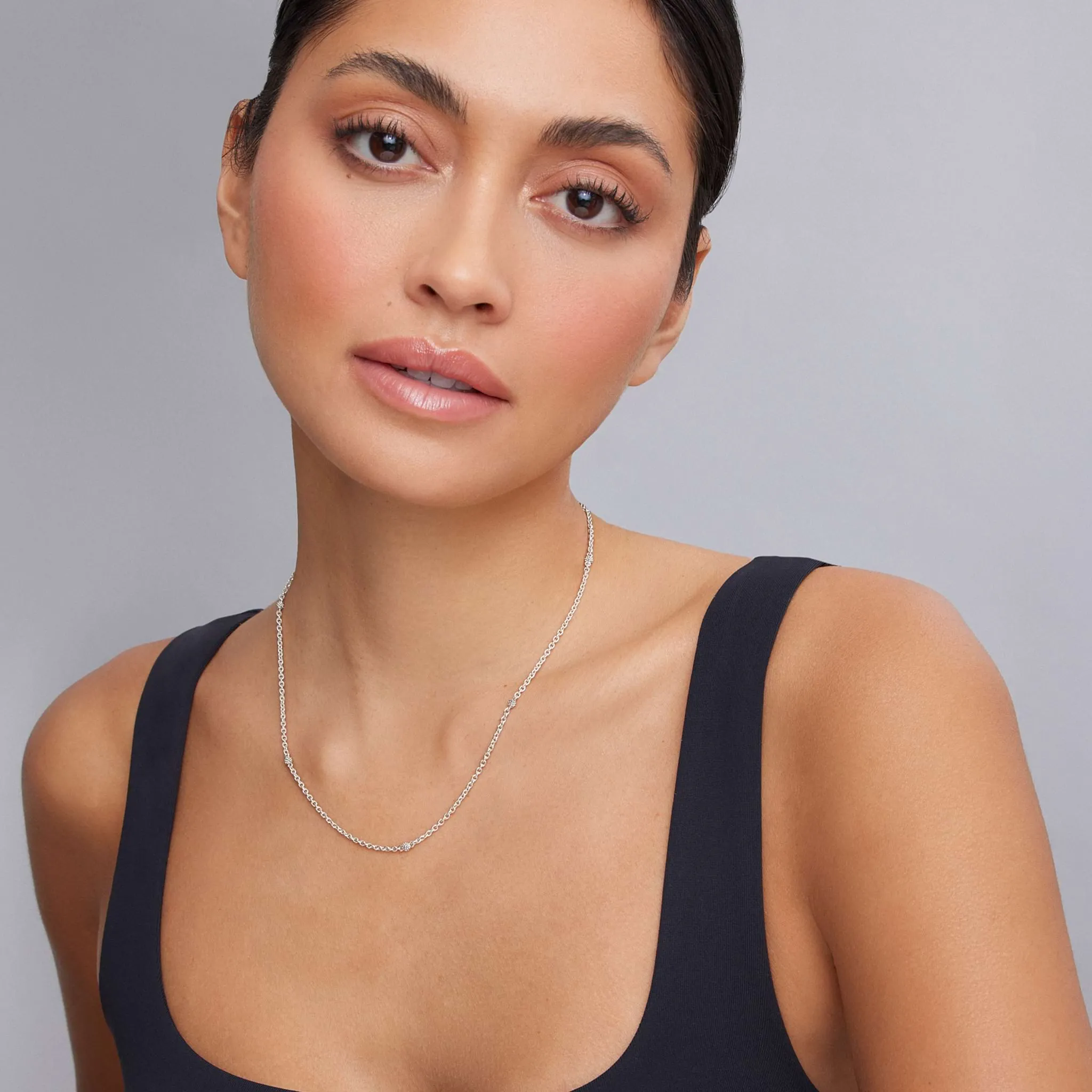 Signature Caviar Silver Beaded Station Necklace sold by LAGOS product image thumbnail 2