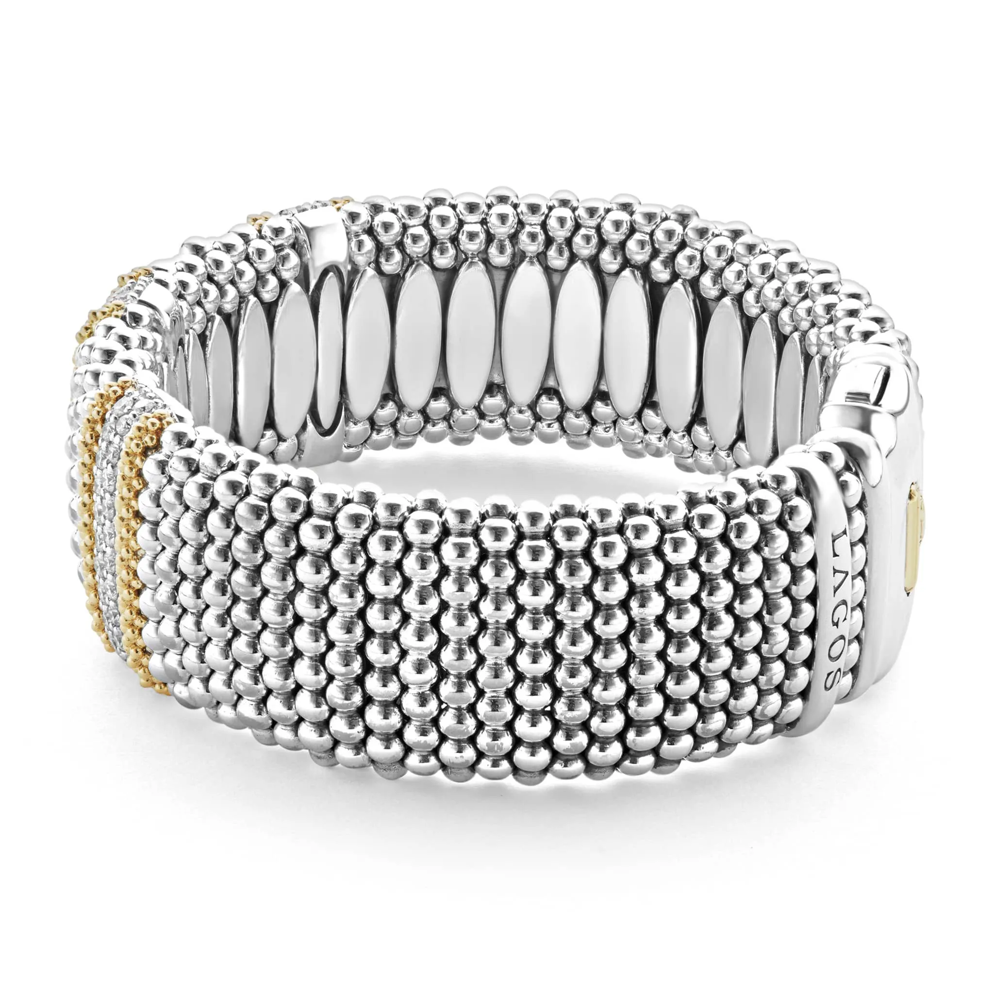 Caviar Lux Three Station Diamond Caviar Bracelet | 23mm sold by LAGOS product image thumbnail 4