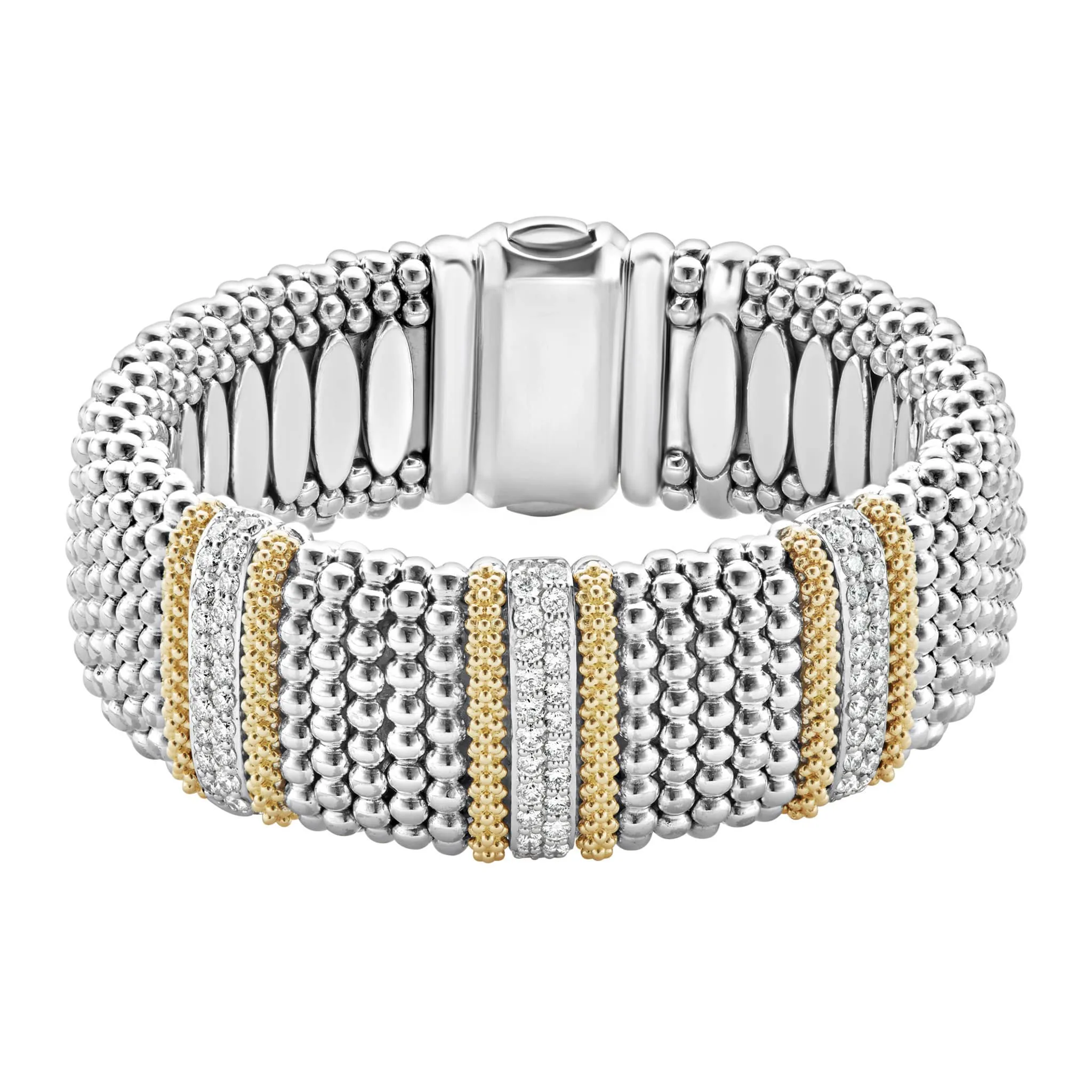 Caviar Lux Three Station Diamond Caviar Bracelet | 23mm sold by LAGOS