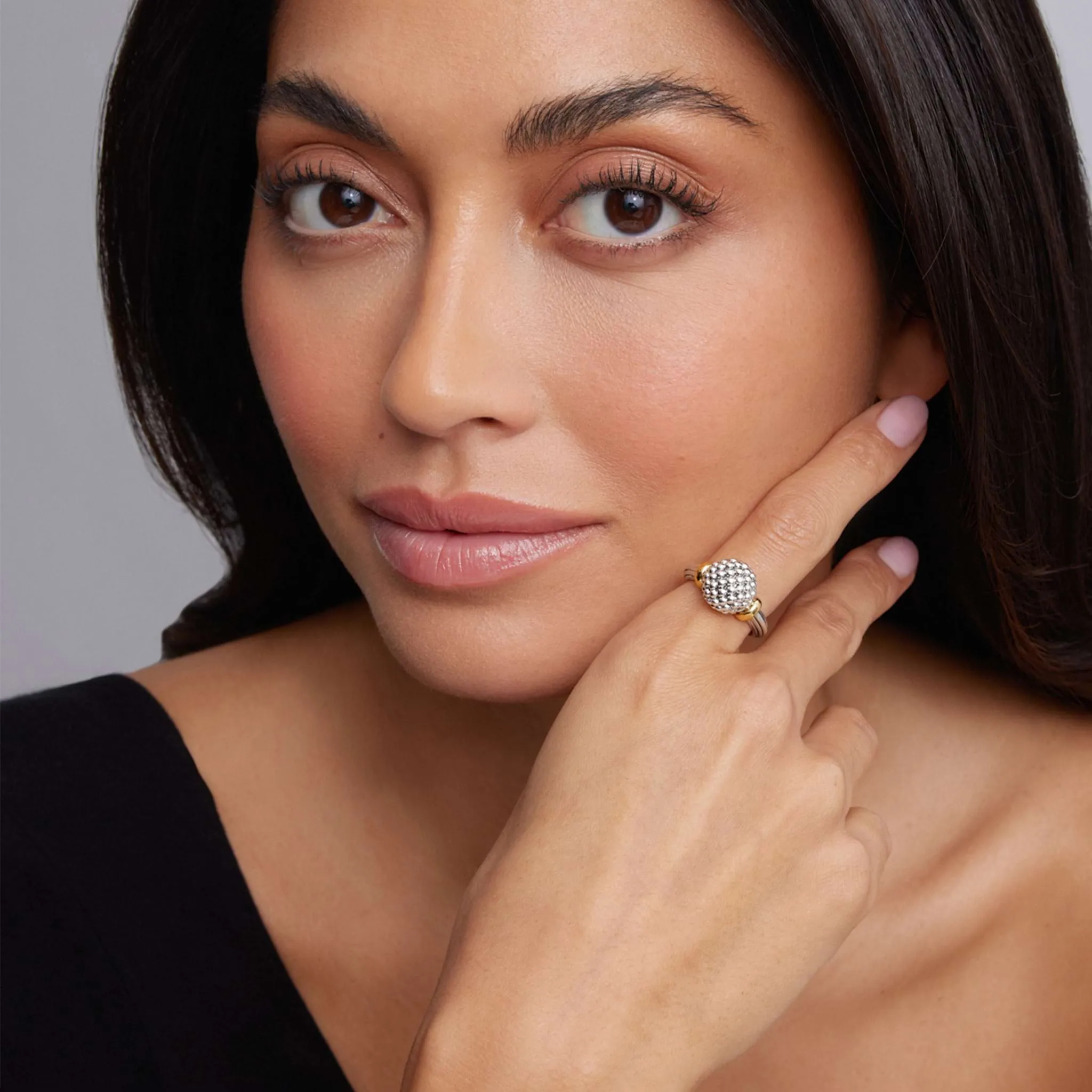 Signature Caviar Two-Tone Caviar Ball Ring sold by LAGOS product image thumbnail 2