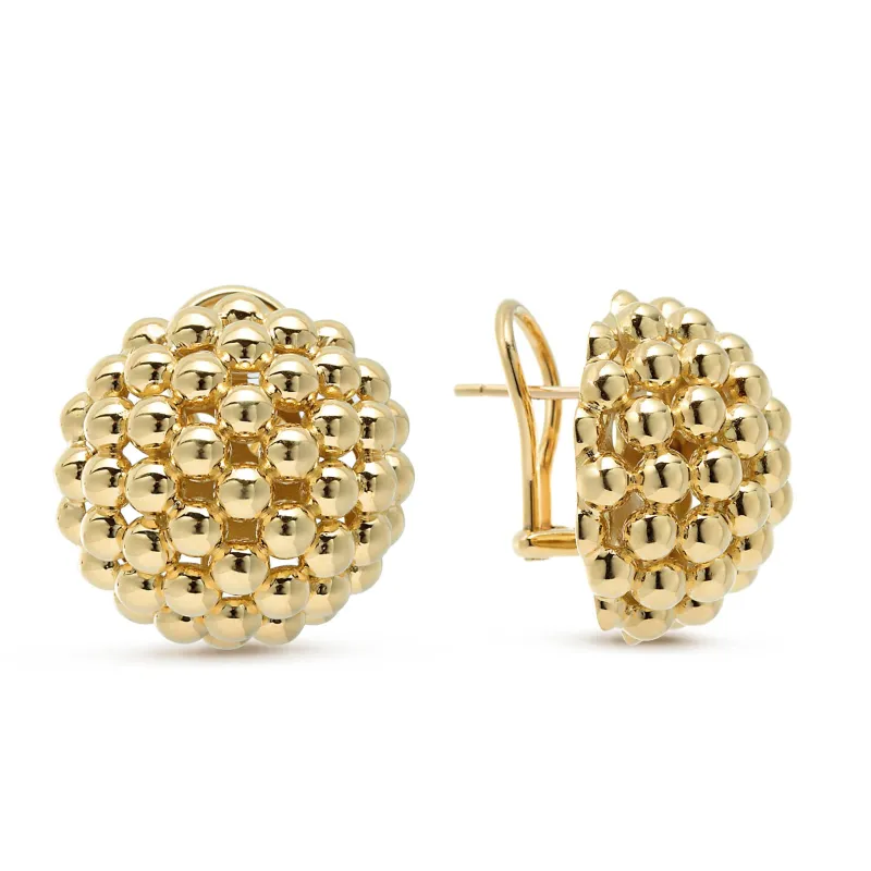 Caviar Gold 18K Gold Beaded Omega Clip Earrings sold by LAGOS