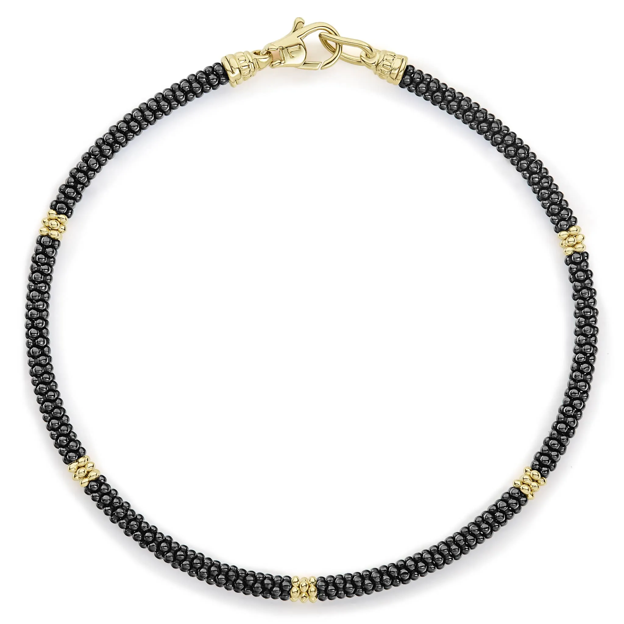 Black Caviar Five Gold Station Thin Ceramic Bracelet | 3mm sold by LAGOS
