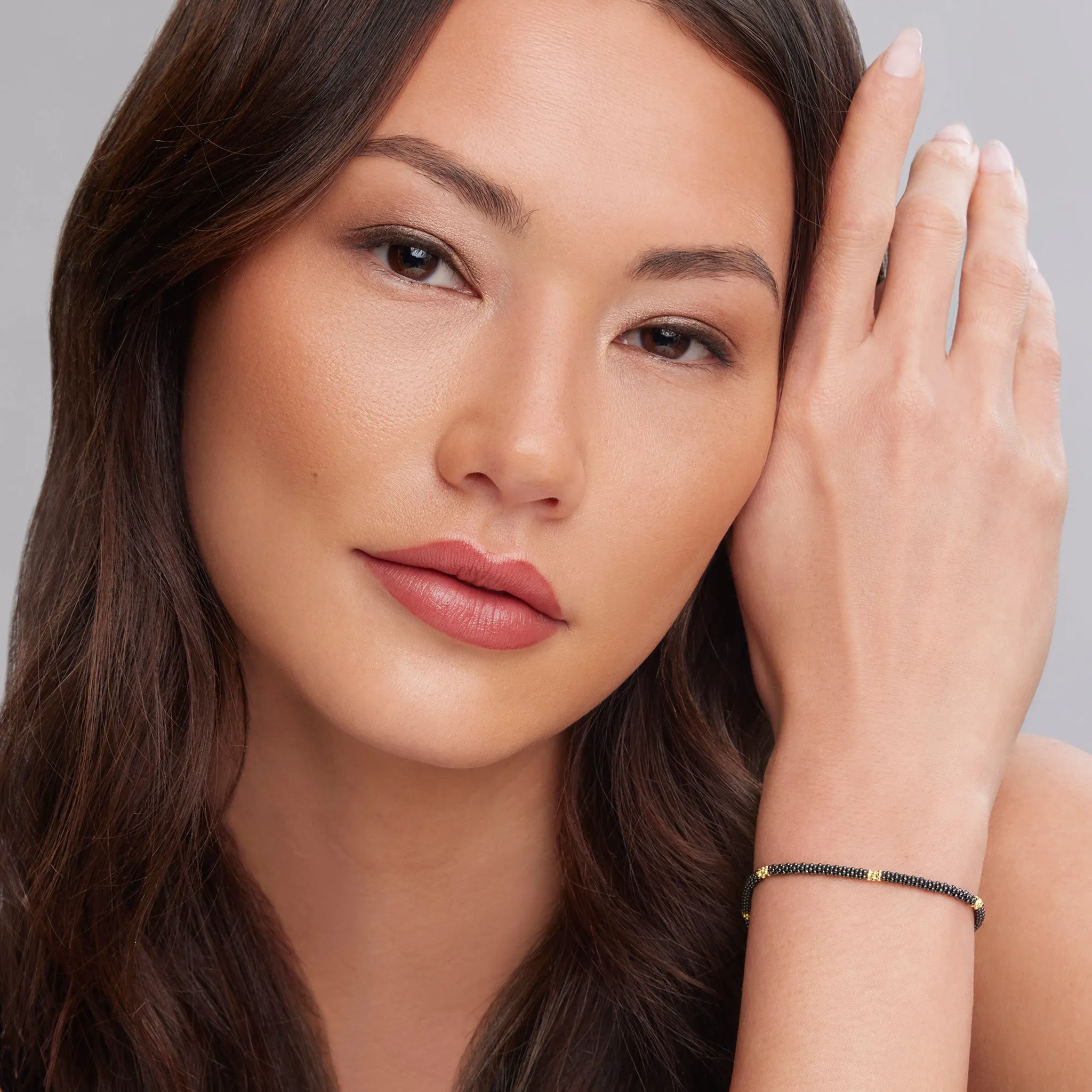 Black Caviar Five Gold Station Thin Ceramic Bracelet | 3mm sold by LAGOS product image thumbnail 2