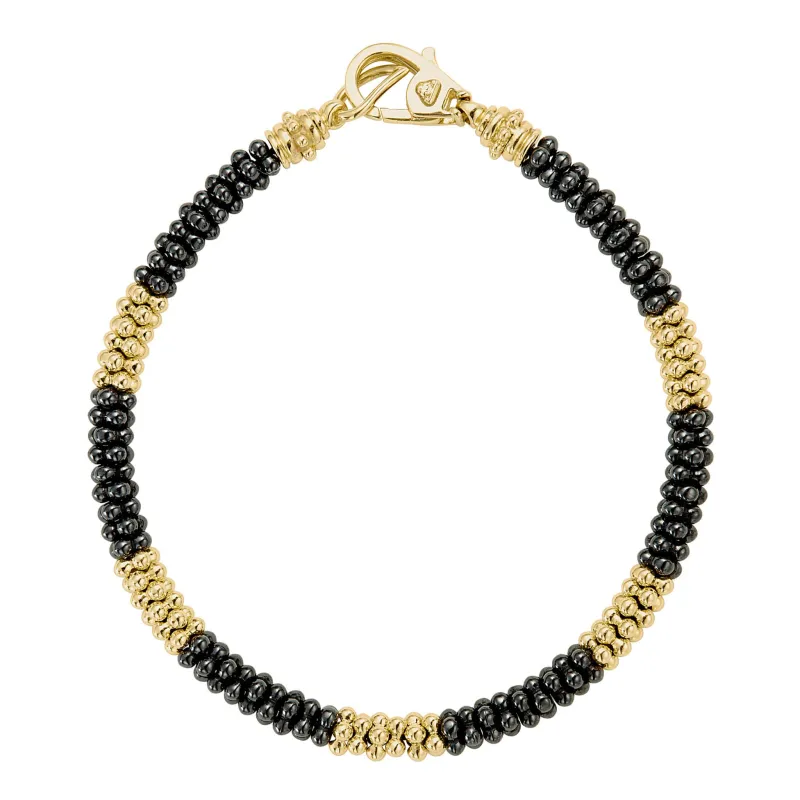 Black Caviar Five Large 18K Gold Station Ceramic Beaded Bracelet | 5mm sold by LAGOS