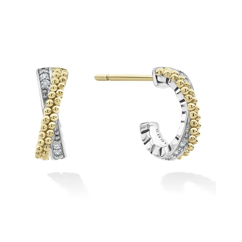 Caviar Lux Two-Tone Caviar X Diamond Huggie Earrings sold by LAGOS