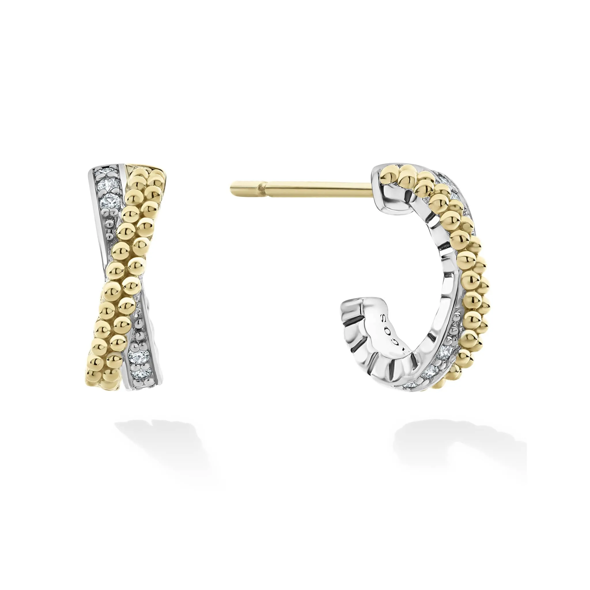 Caviar Lux Two-Tone Caviar X Diamond Huggie Earrings sold by LAGOS